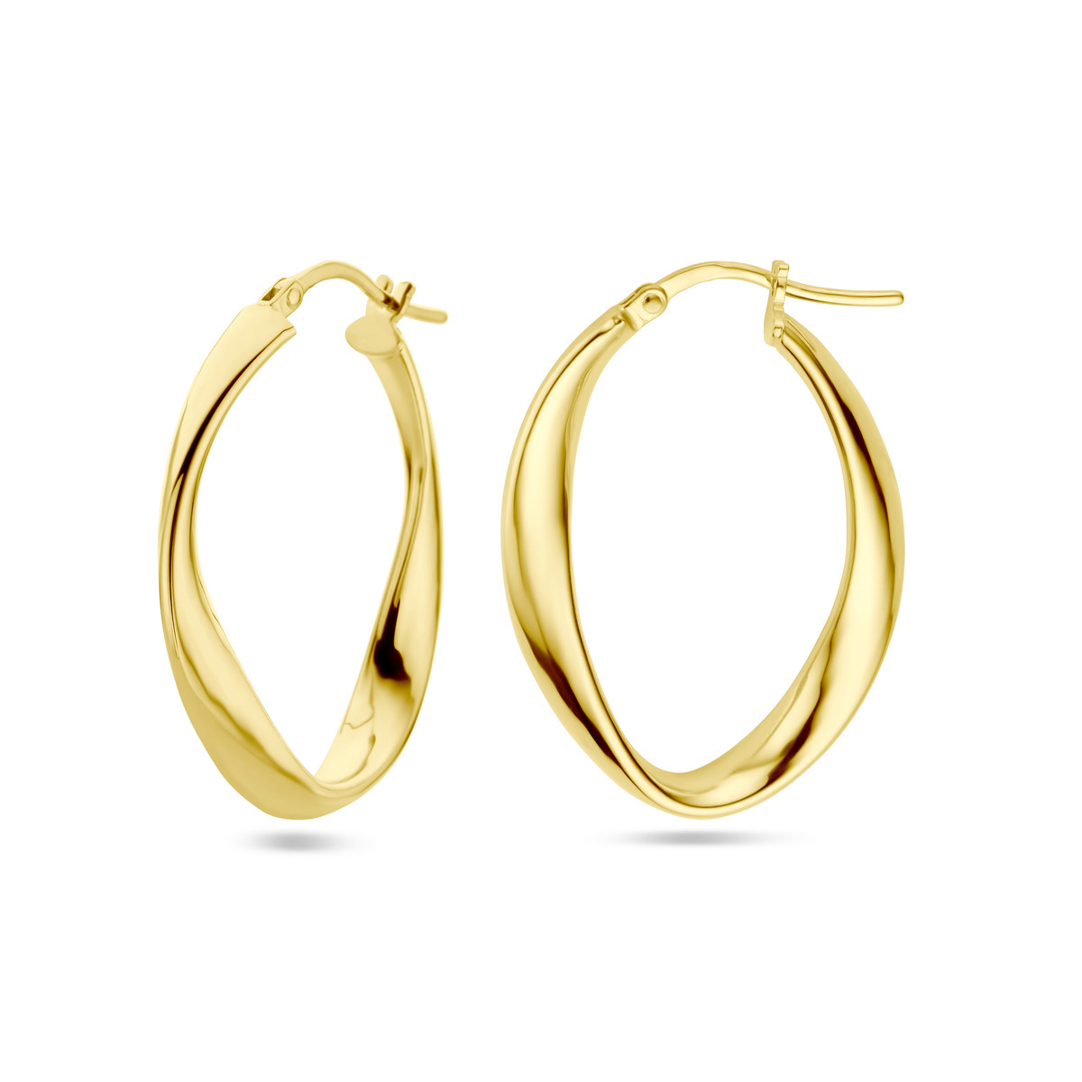 Gold plated gedraaide ovale oorringen met glanzend oppervlak 4 mm - Hoogte 31 mm