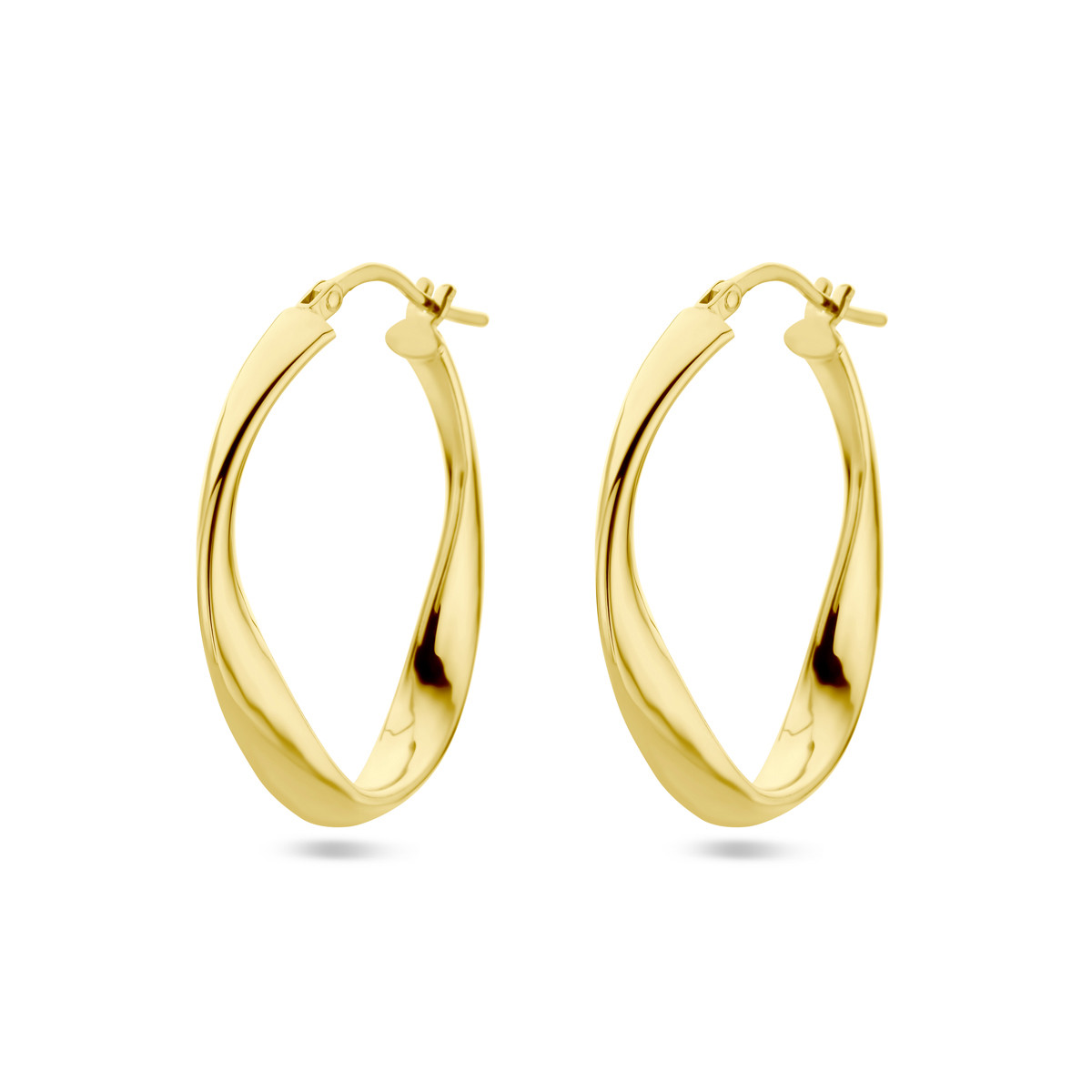Gold plated gedraaide ovale oorringen met glanzend oppervlak 4 mm - Hoogte 31 mm