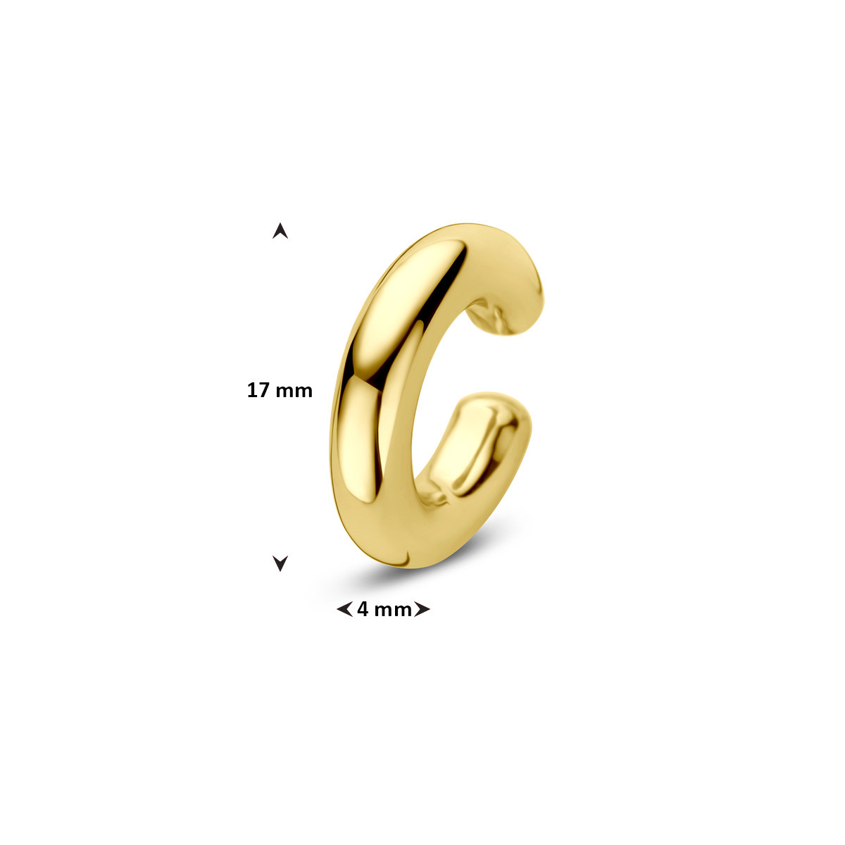 Gold plated goudkleurige earcuff glanzend 4 mm breed - Hoogte 17 mm - Per stuk