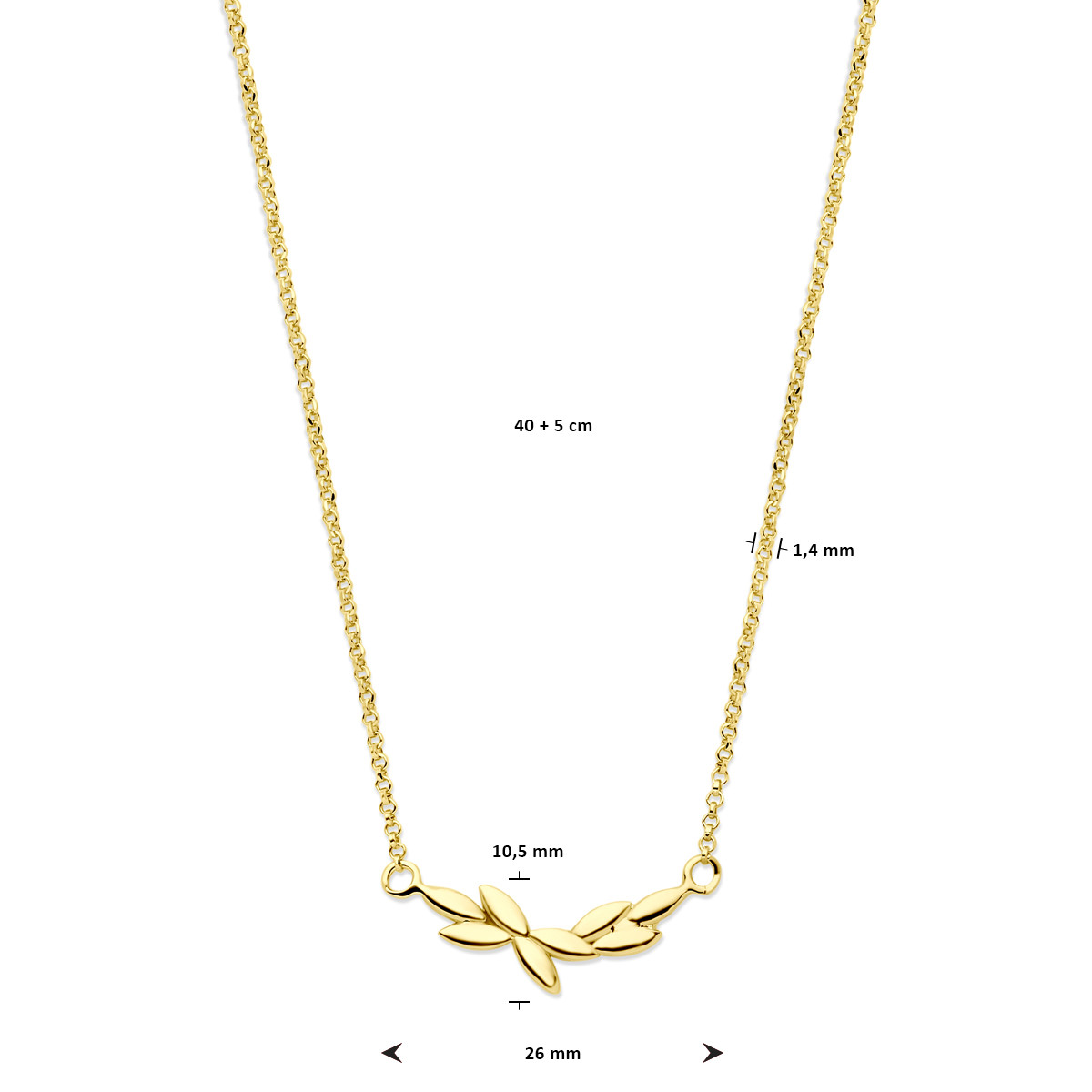 Gold plated ketting met bladeren hanger - Lengte 40 t/m 45 cm