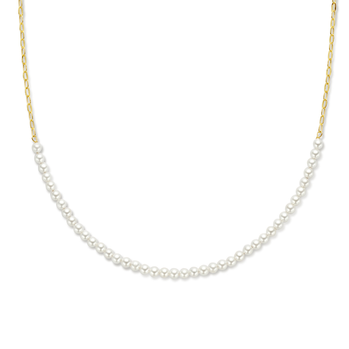 Gold plated ketting met goudkleurige ankerschakels en imitatie parels 1.9 mm breed - Lengte 41-46 cm