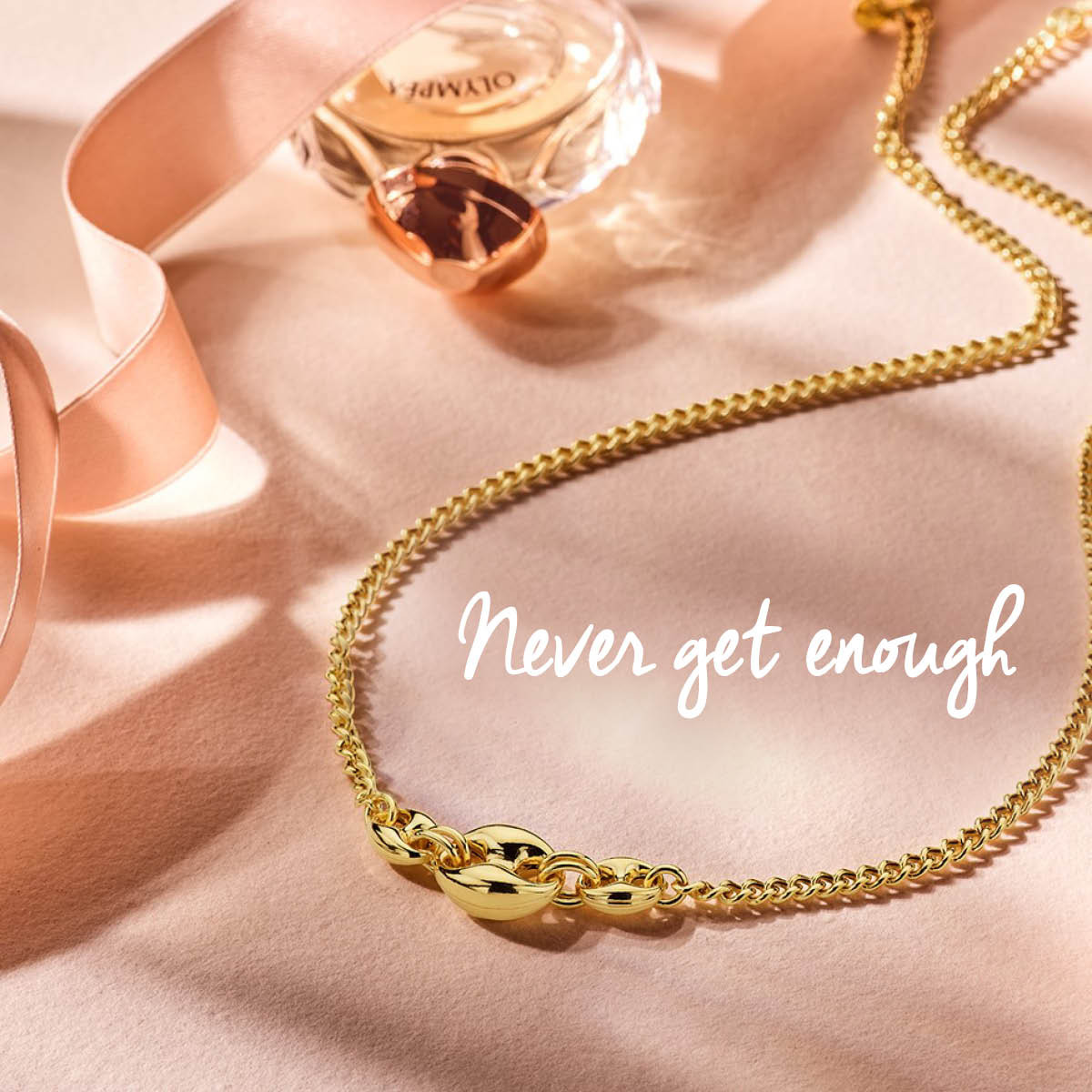 Gold plated ketting met gourmetschakel en koffieboontjes - Lengte 42 + 3 cm