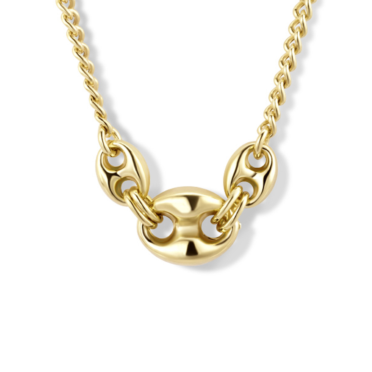 Gold plated ketting met gourmetschakel en koffieboontjes - Lengte 42 + 3 cm