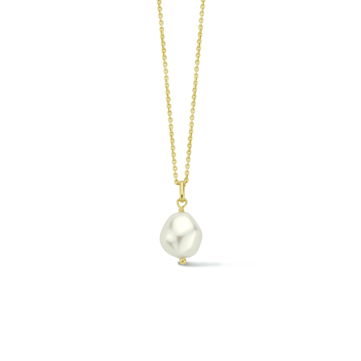 Gold plated ketting met hanger van witte imitatie parel 1.3 mm breed - Lengte 40 cm