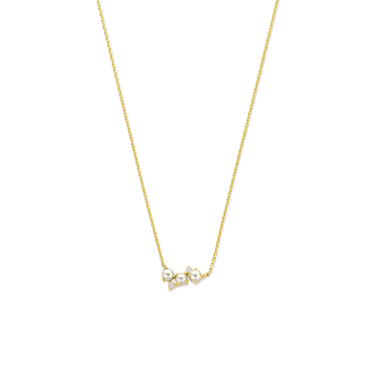 Gold plated ketting met hanger van zoetwaterparel en zirkonia 0.8 mm breed - Lengte 42-45 cm