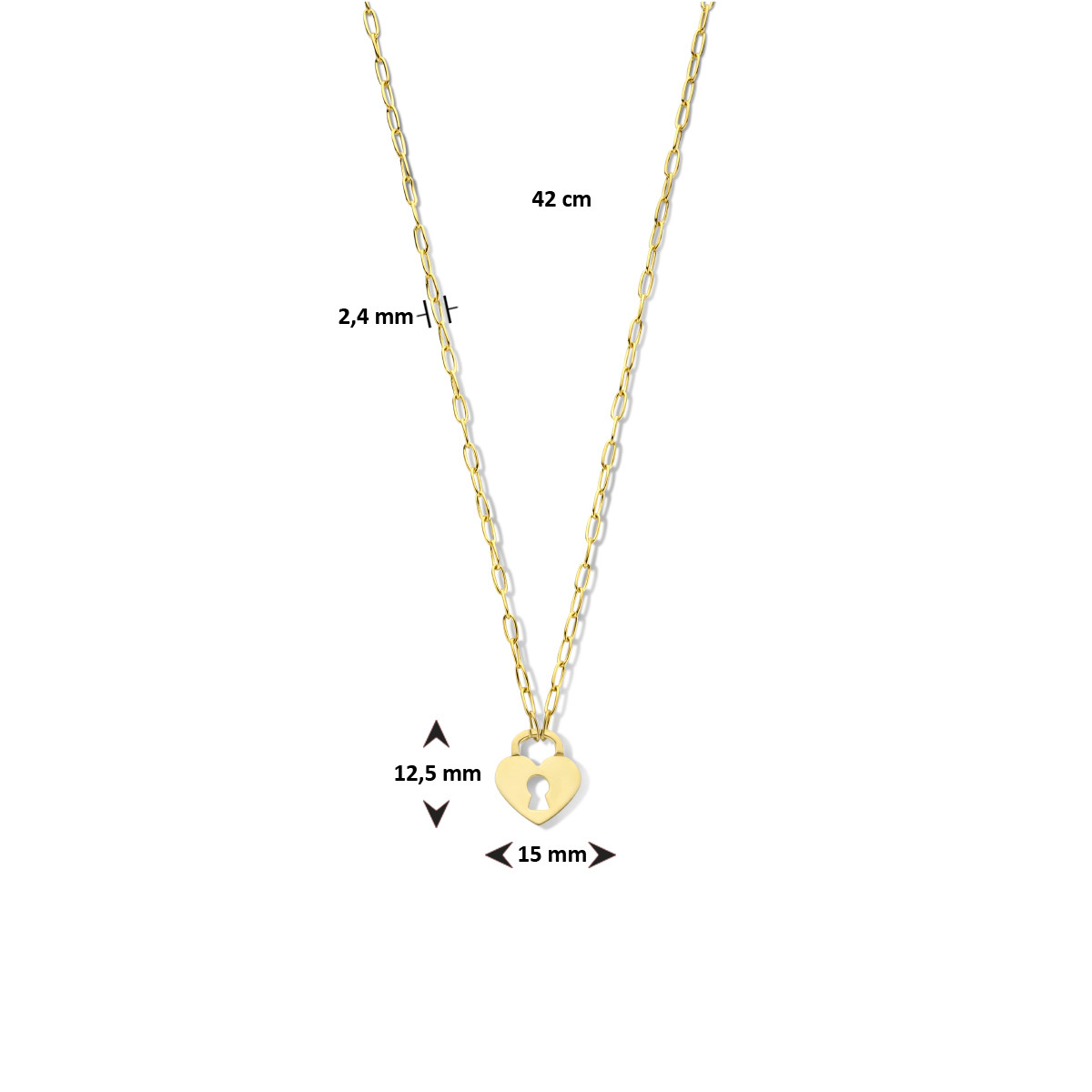 Gold plated ketting met hartjes slotje - Lengte 42 cm