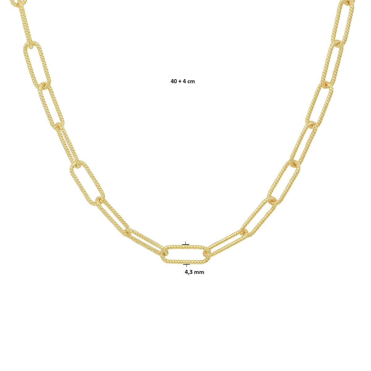 Gold plated ketting met ovale gedraaide paperclip schakels 4.3 mm breed - Lengte 40-44 cm