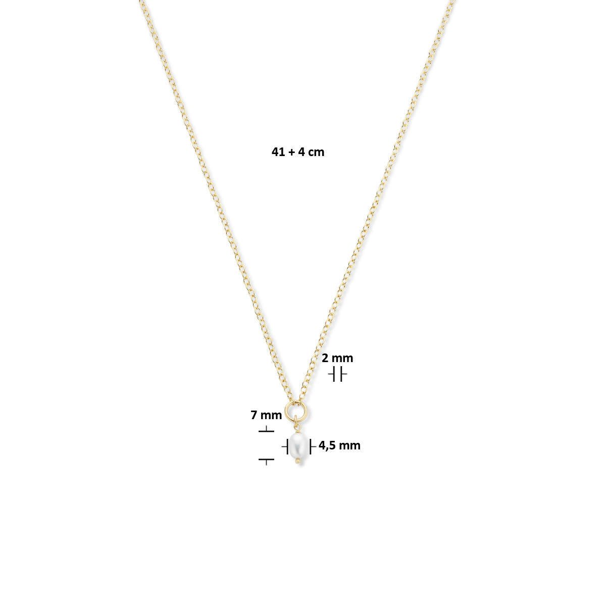 Gold plated ketting met parel hanger 2.0 mm - 41 + 4 cm