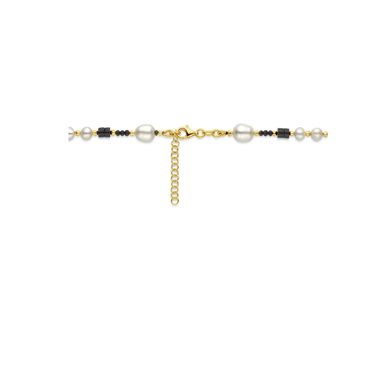Gold plated ketting met parels en onyx - Lengte 48-51 cm