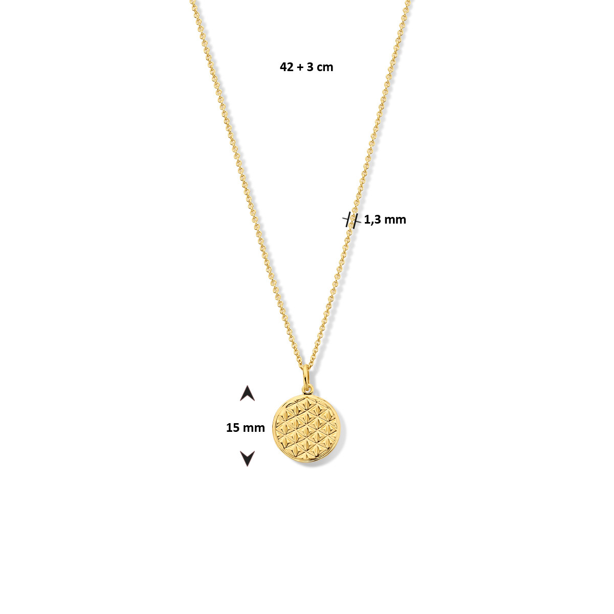 Gold plated ketting met ronde geometrische hanger 15 mm - Lengte 42-45 cm