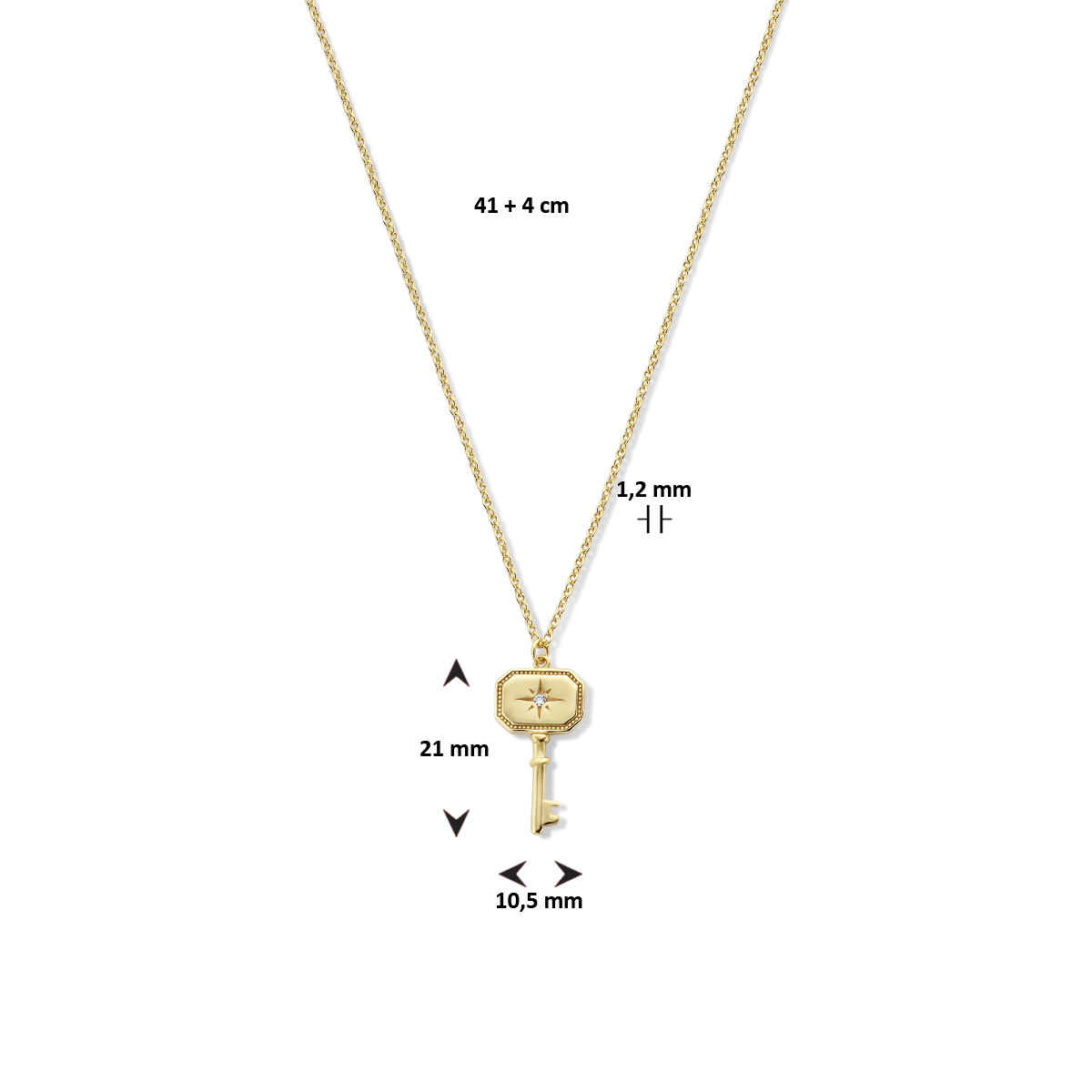 Gold plated ketting met sleutel - Lengte 41 + 4 cm