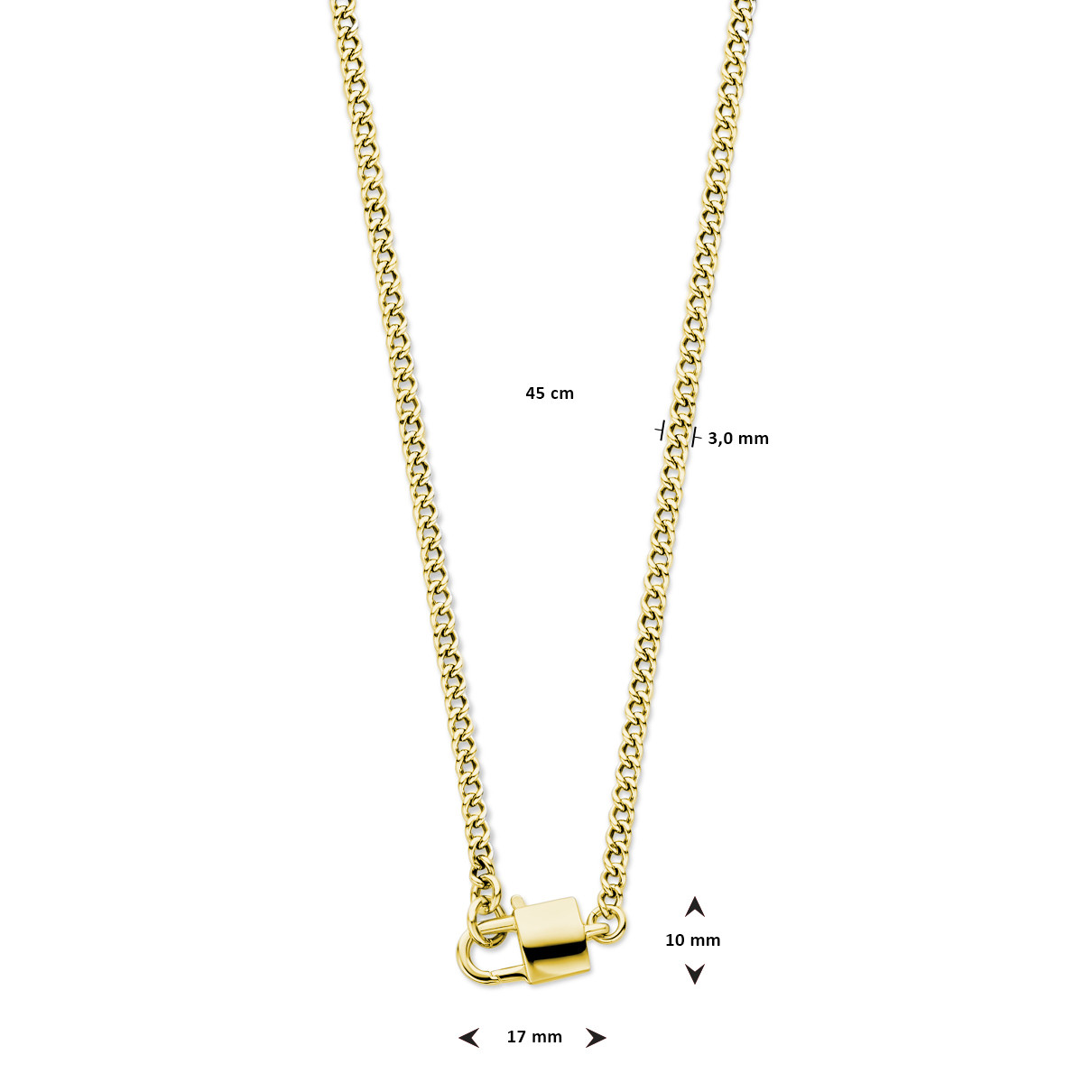 Gold plated ketting met slotjes hanger 17 mm - Lengte 45 cm