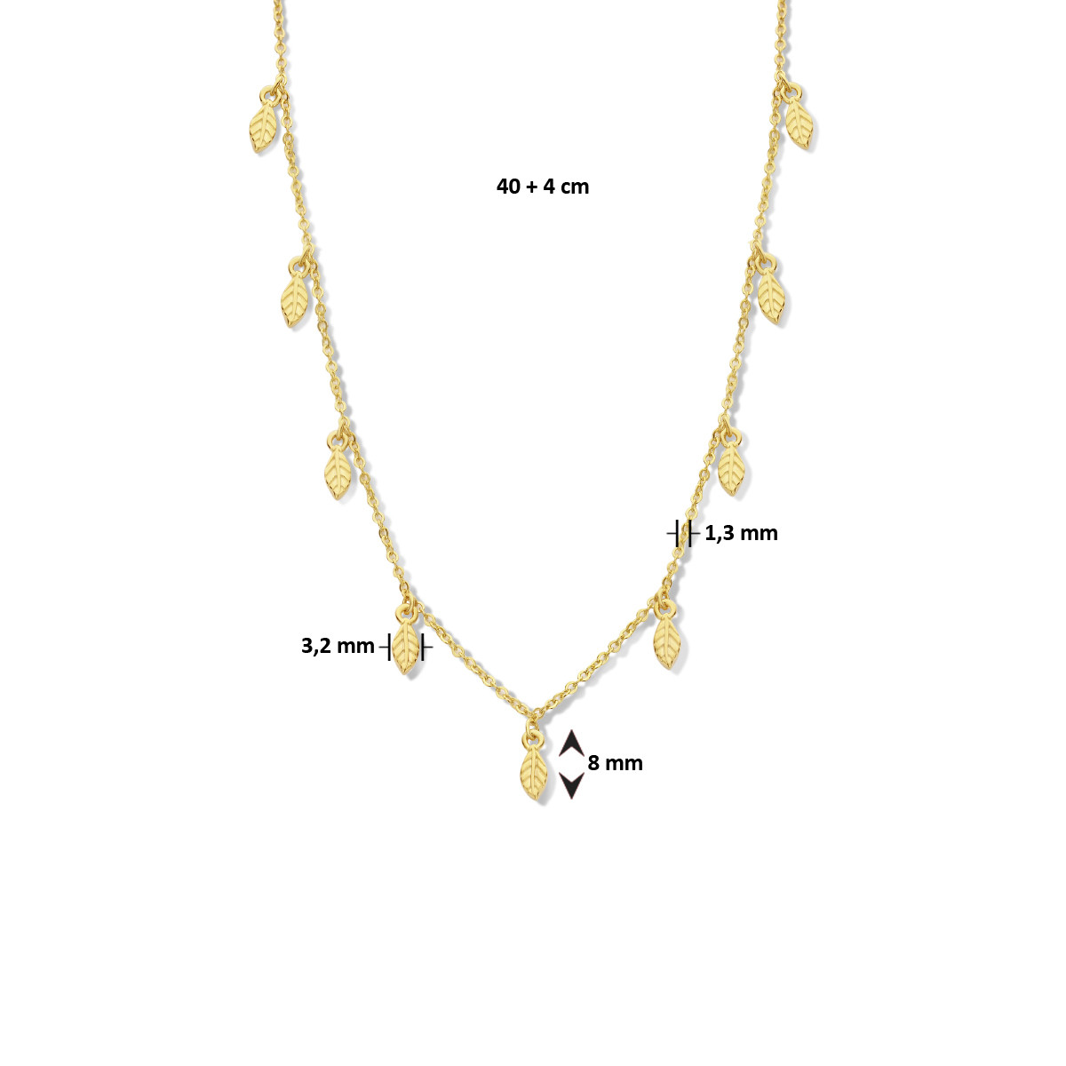 Gold plated ketting met veer hangers 1.3 mm breed - Lengte 40-44 cm