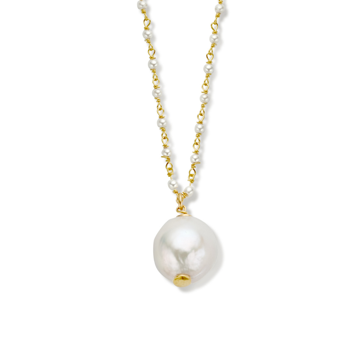 Gold plated ketting met zoetwaterparel hanger en imitatie parels 2.2 mm breed - Lengte 45-50 cm
