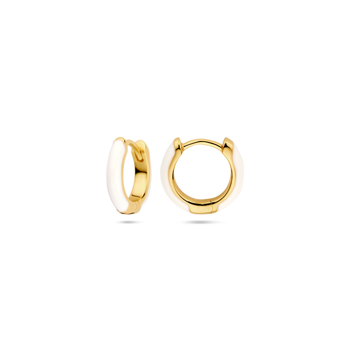 Gold plated klapoorringen met witte emaille 2.5 mm breed - Diameter 10.5 mm