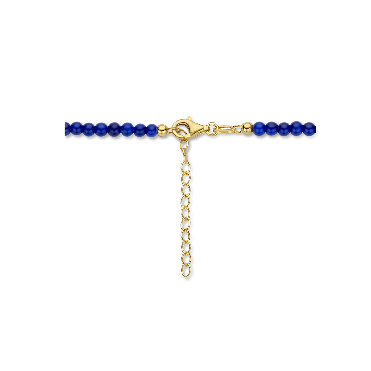 Gold plated kralenketting met blauwe ronde cabochon kralen 3 mm breed - Lengte 40-44 cm