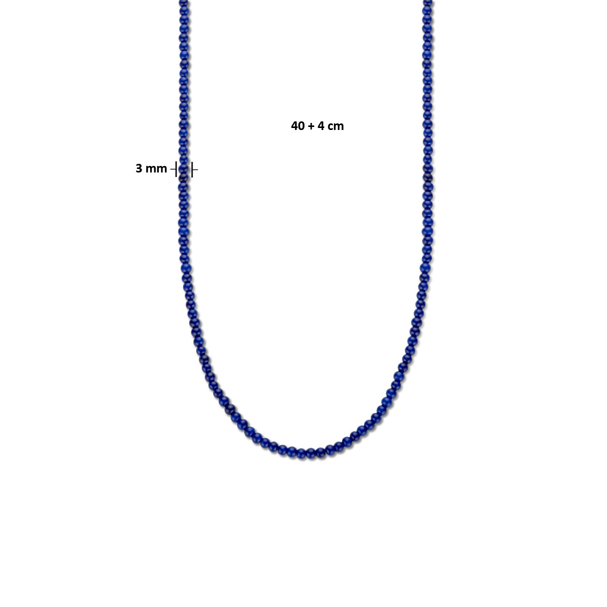 Gold plated kralenketting met blauwe ronde cabochon kralen 3 mm breed - Lengte 40-44 cm