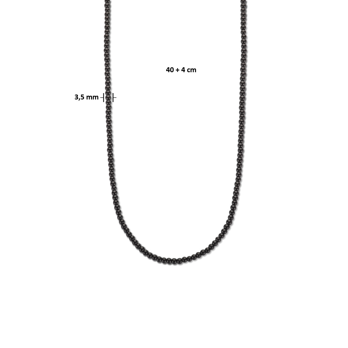 Gold plated kralenketting met zwarte ronde kralen 3.5 mm breed - Lengte 40-44 cm