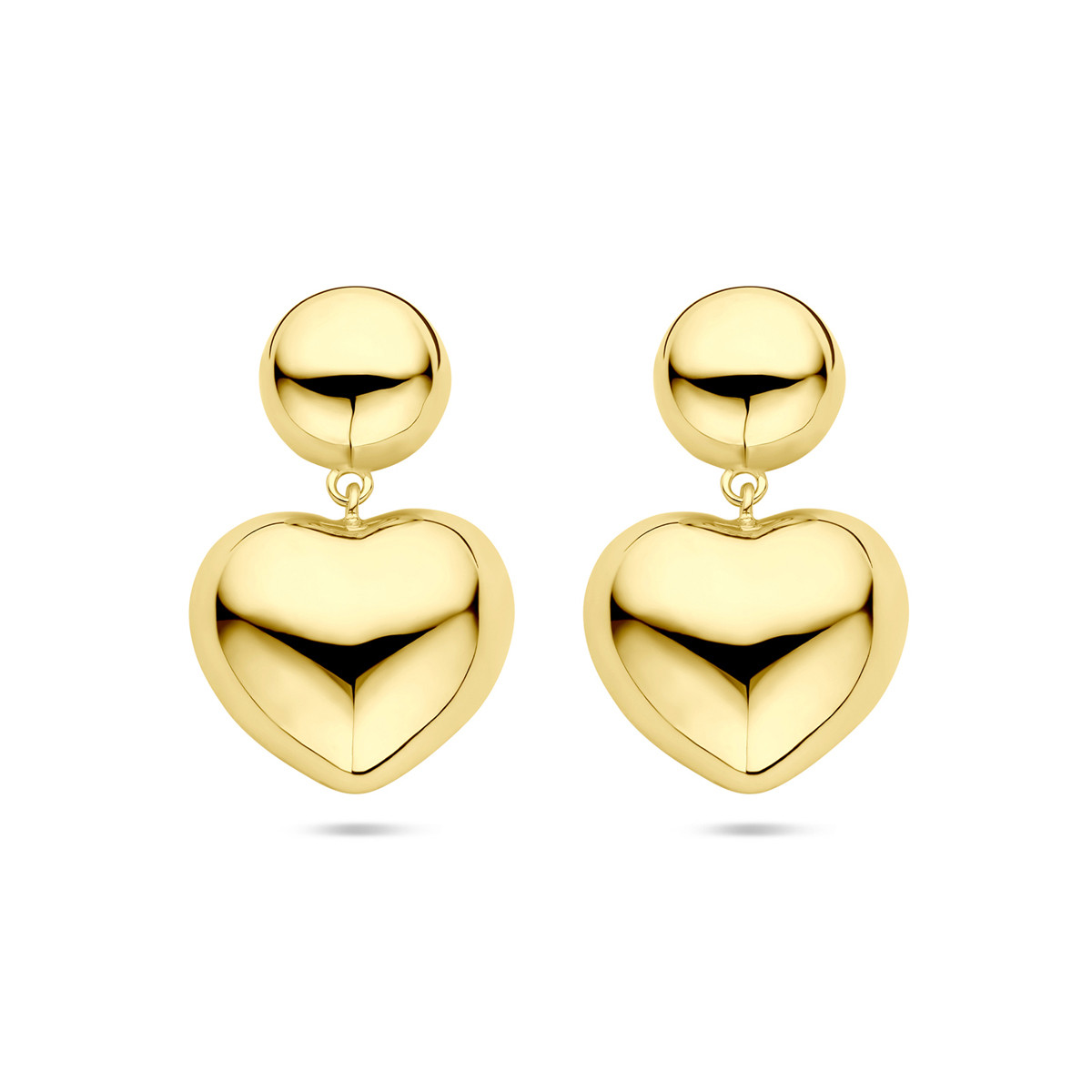 Gold plated oorbellen met rondje en hartjes hanger 20 mm breed - Hoogte 32 mm