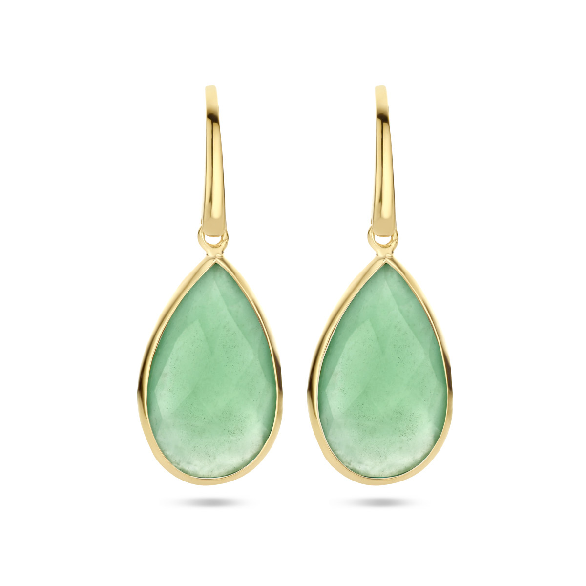 Gold plated oorhangers met groen kwarts - 33 x 12 mm