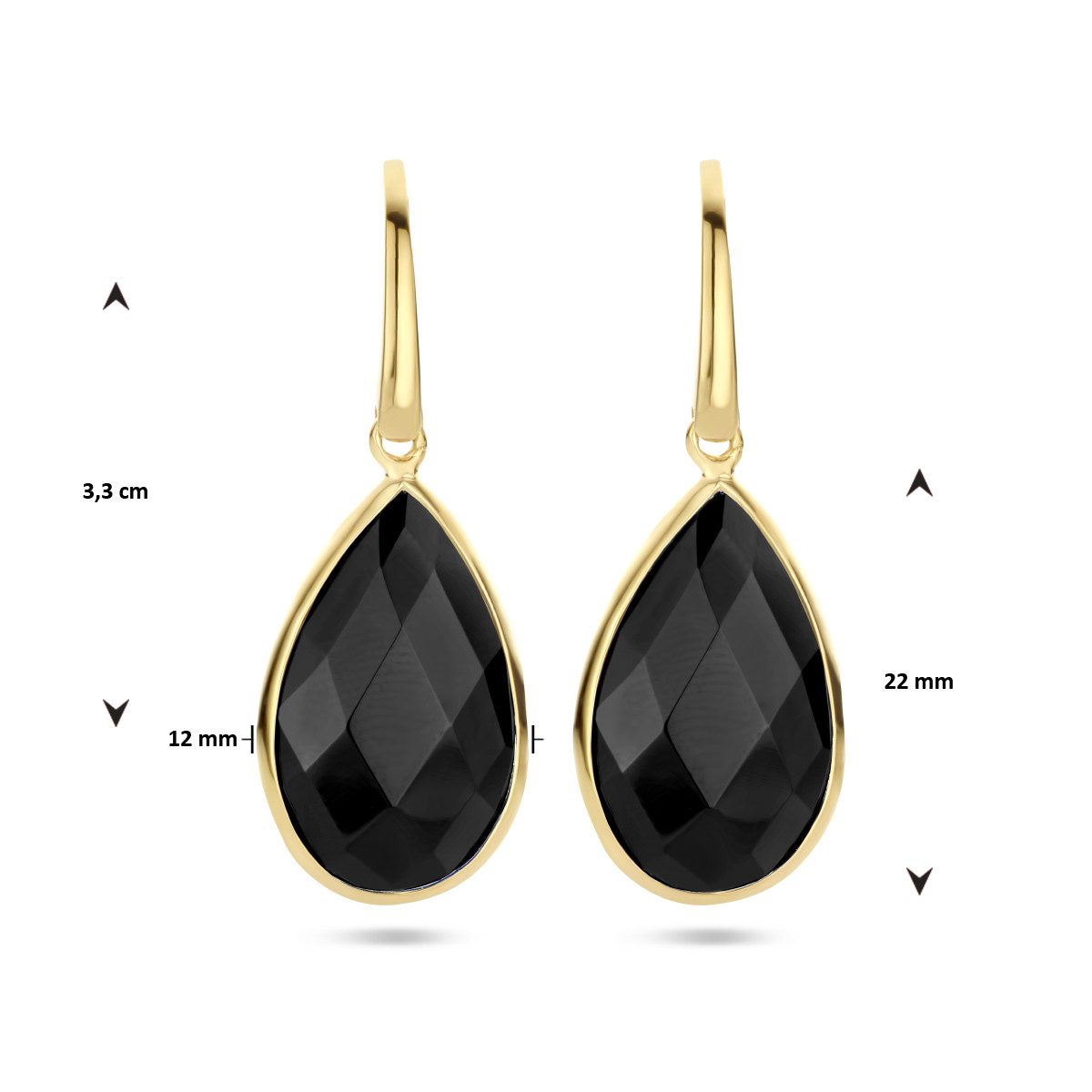 Gold plated oorhangers met onyx - 33 x 12 mm