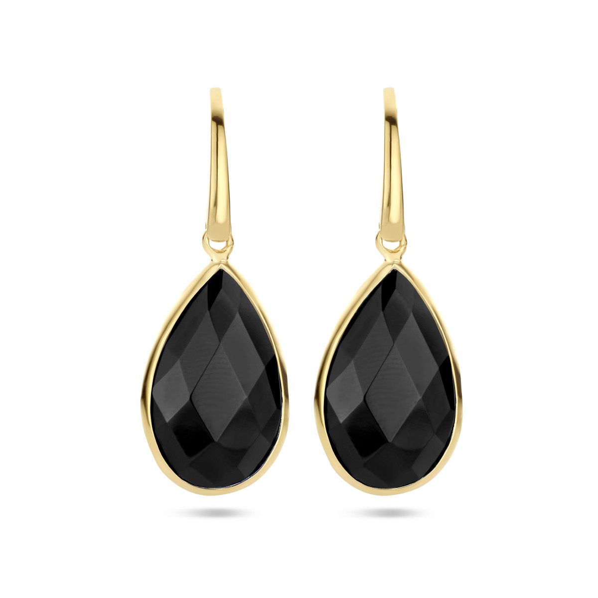 Gold plated oorhangers met onyx - 33 x 12 mm