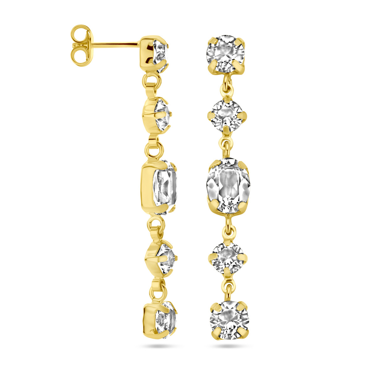 Gold plated oorhangers met swarovski kristallen 6 mm breed - Hoogte 40 mm