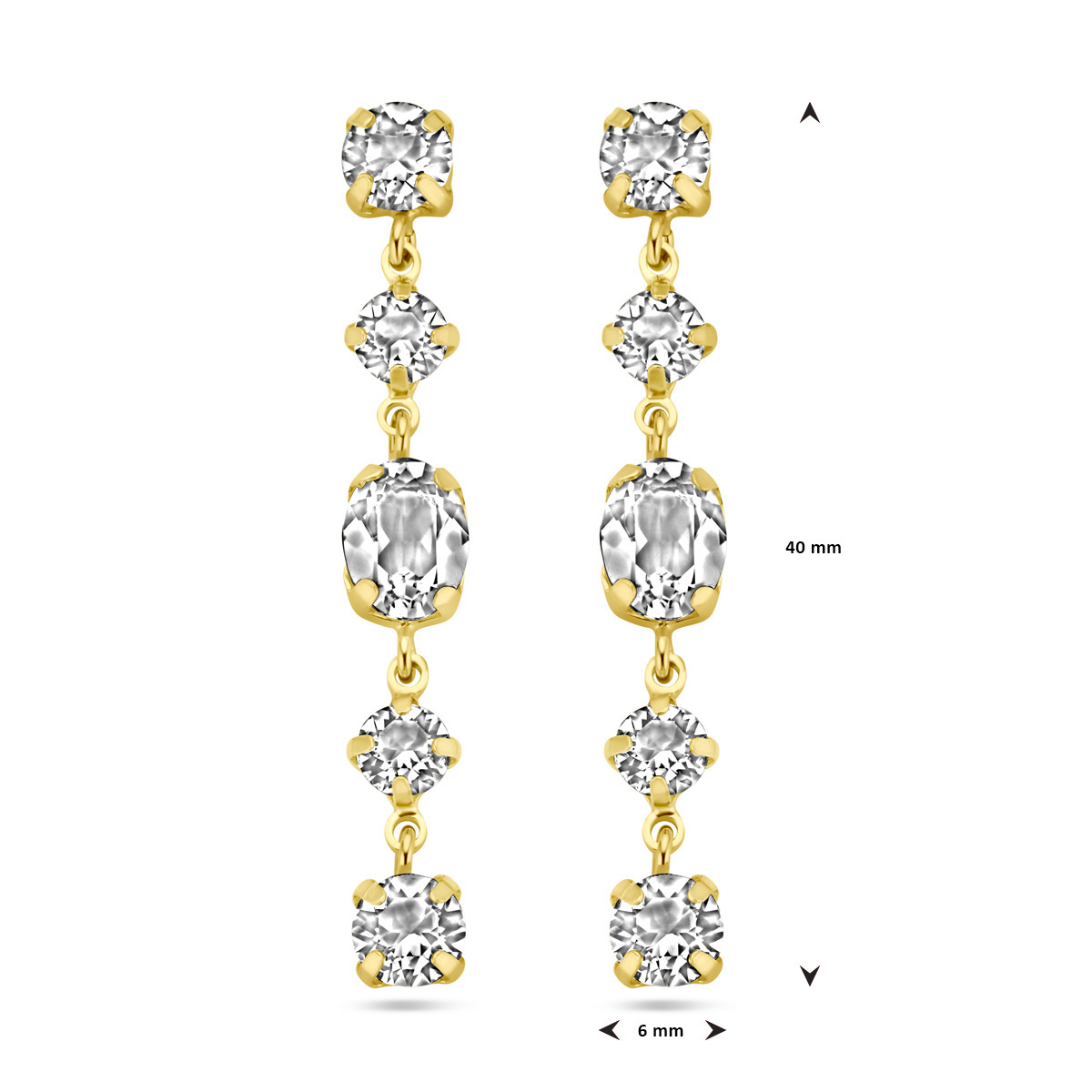 Gold plated oorhangers met swarovski kristallen 6 mm breed - Hoogte 40 mm