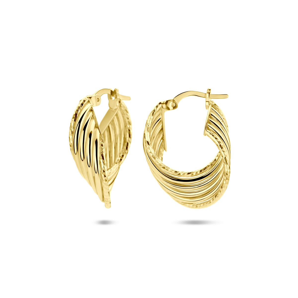 Gold plated oorringen met gedraaid ontwerp 7 mm breed - Hoogte 25 mm