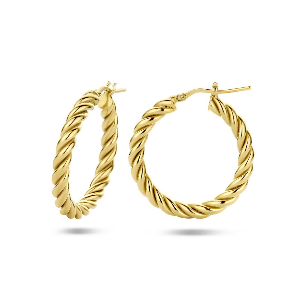 Gold plated oorringen met gedraaide buis 3.5 mm breed - Diameter 28 mm