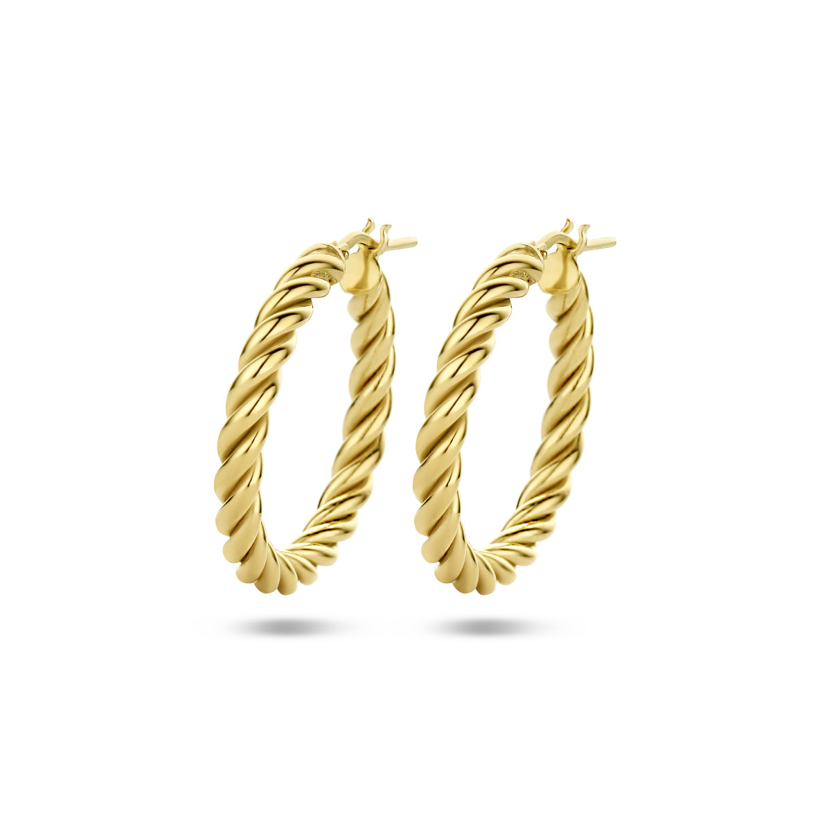 Gold plated oorringen met gedraaide buis 3.5 mm breed - Diameter 28 mm