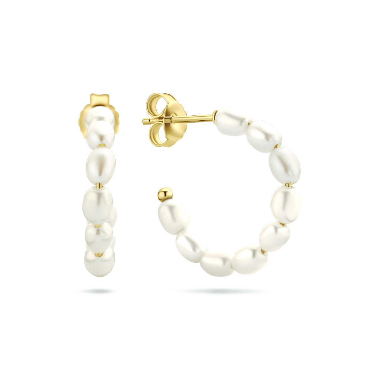 Gold plated oorringen met parels 4 mm 22 mm