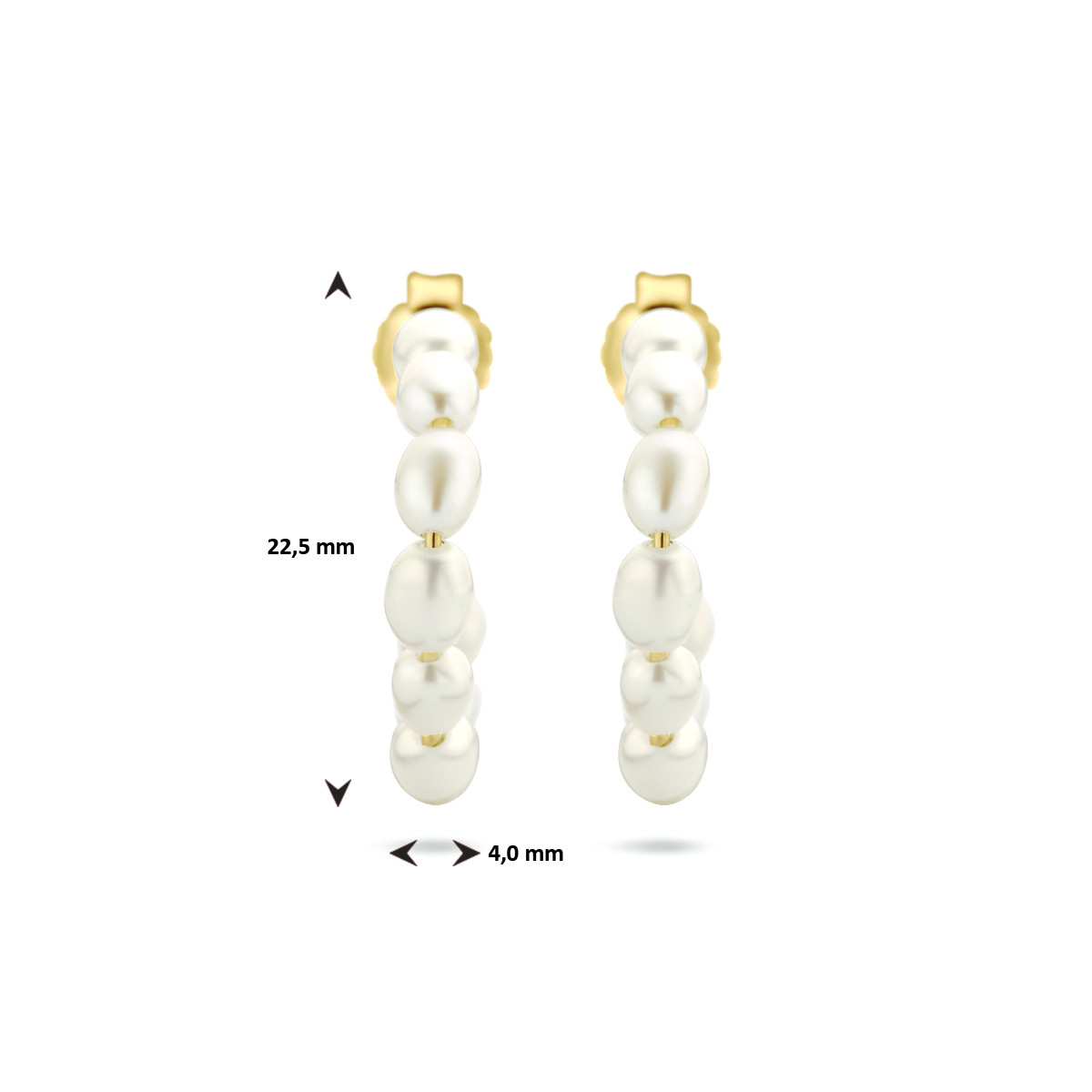 Gold plated oorringen met parels 4 mm 22 mm
