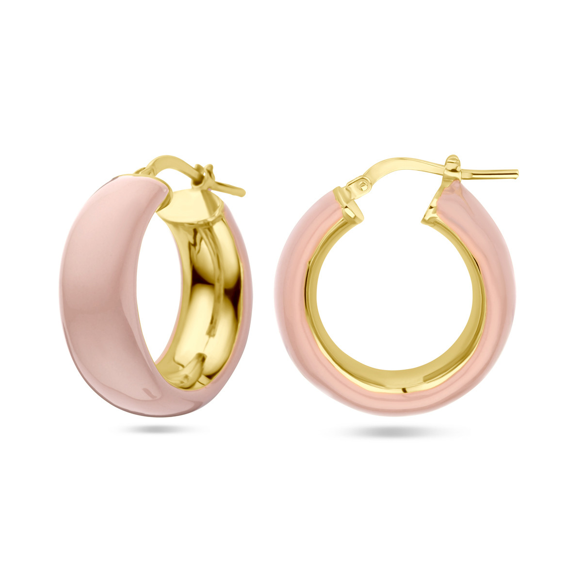 Gold plated oorringen met roze emaille 3 mm breed - Diameter 28 mm
