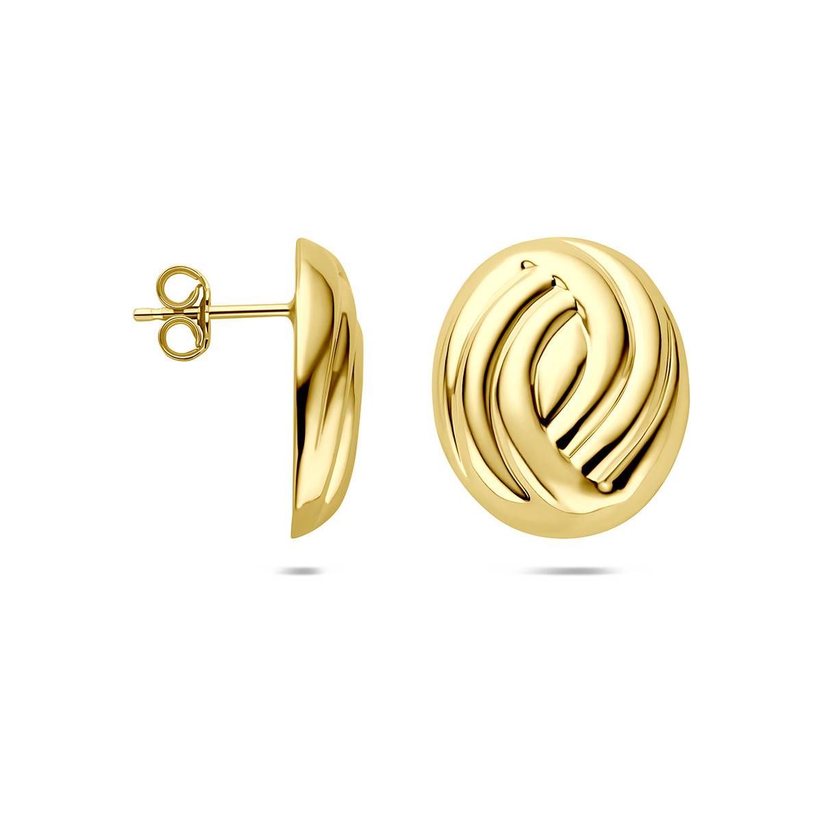 Gold plated oorstekers met gevlochten ovale vorm 17 mm breed - Hoogte 20.5 mm