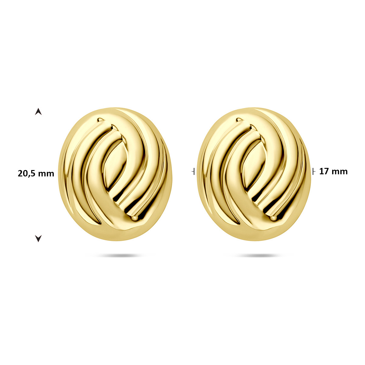 Gold plated oorstekers met gevlochten ovale vorm 17 mm breed - Hoogte 20.5 mm