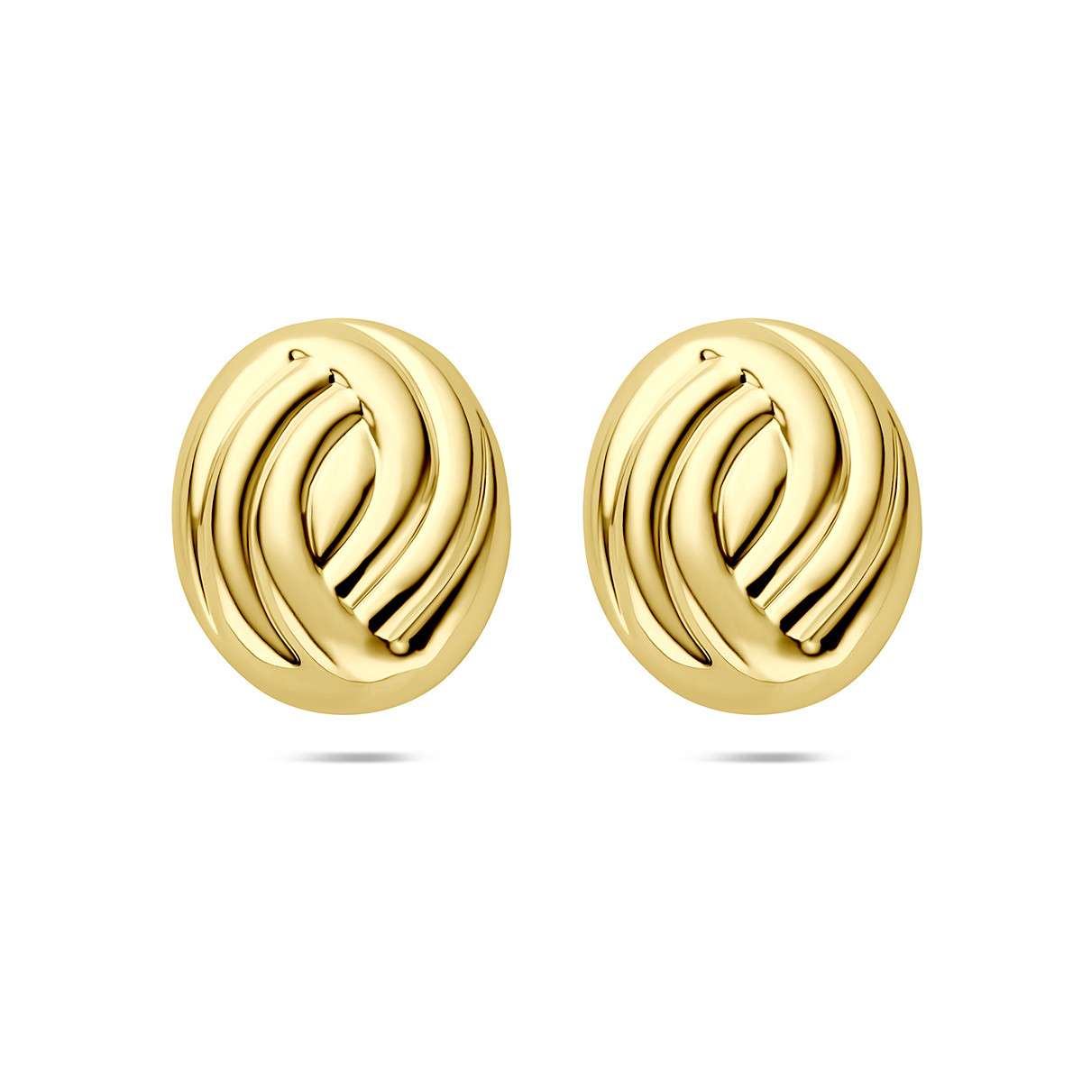 Gold plated oorstekers met gevlochten ovale vorm 17 mm breed - Hoogte 20.5 mm