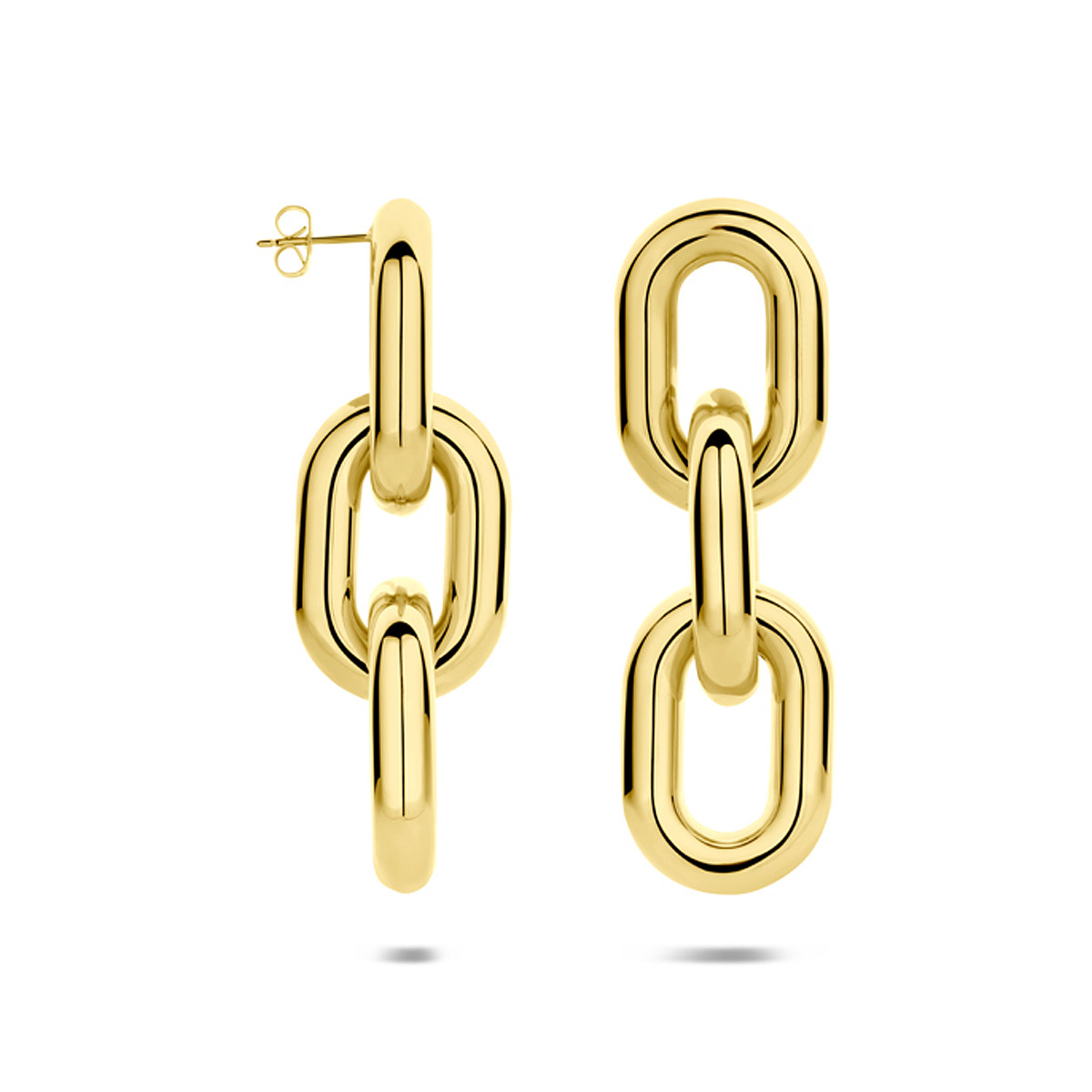 Gold plated ovale oorbellen met glanzende schakels 20 mm breed - Hoogte 65 mm