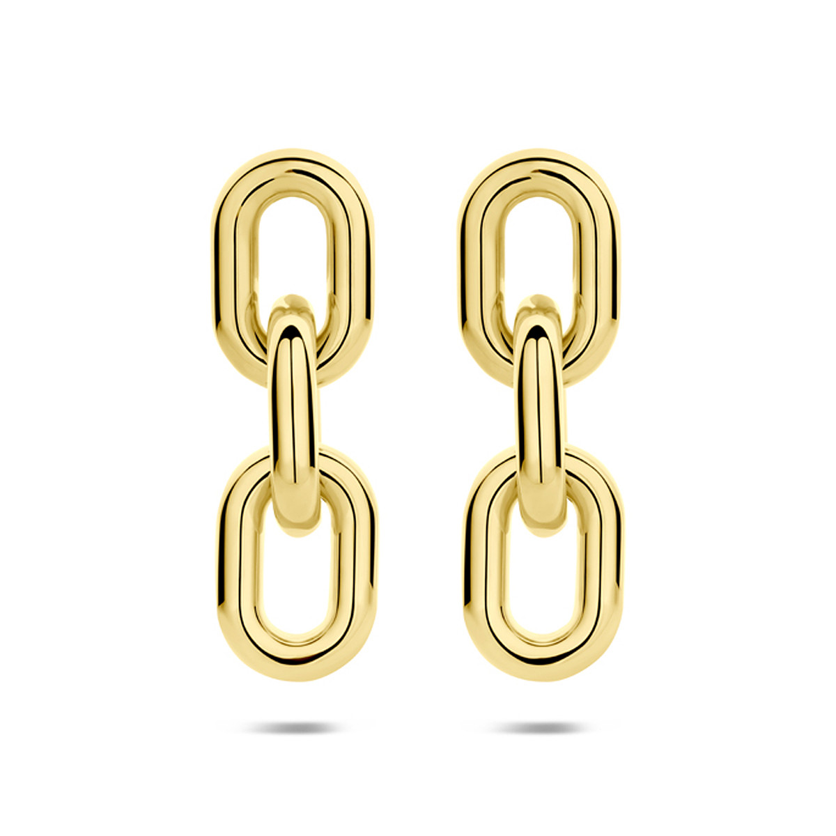 Gold plated ovale oorbellen met glanzende schakels 20 mm breed - Hoogte 65 mm