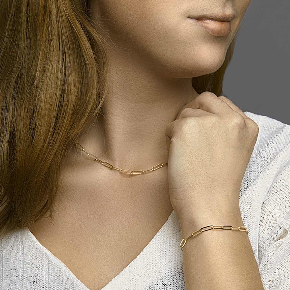 Gold plated paperclip armband 3.8 mm breed - Lengte 16 - 19 cm