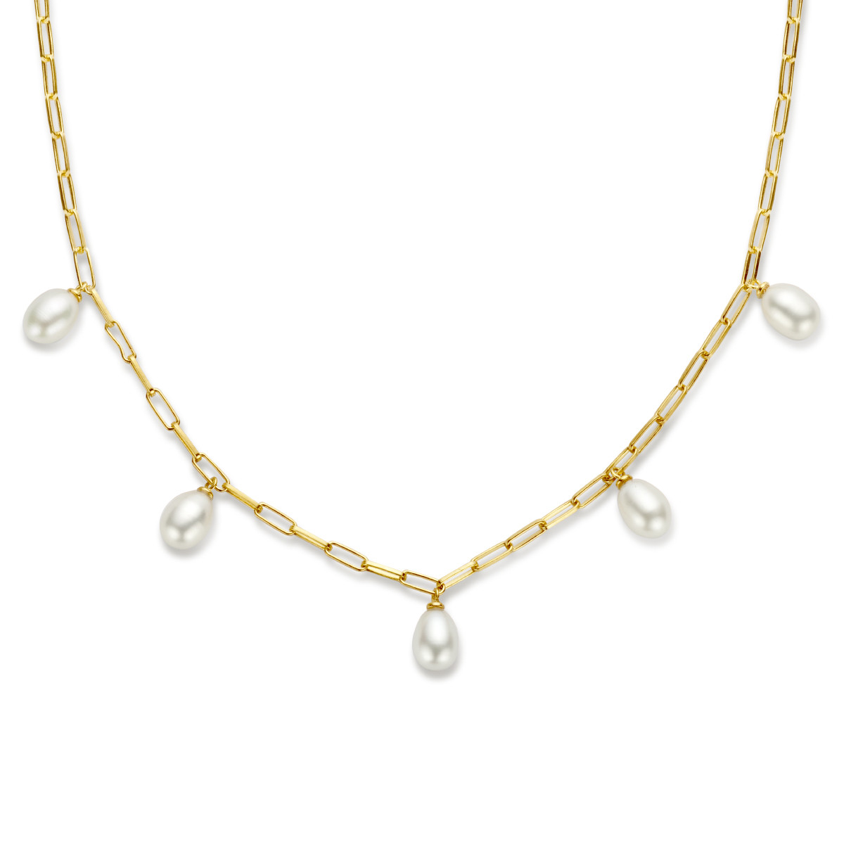 Gold plated paperclip ketting met parels - Lengte 42 + 3 cm