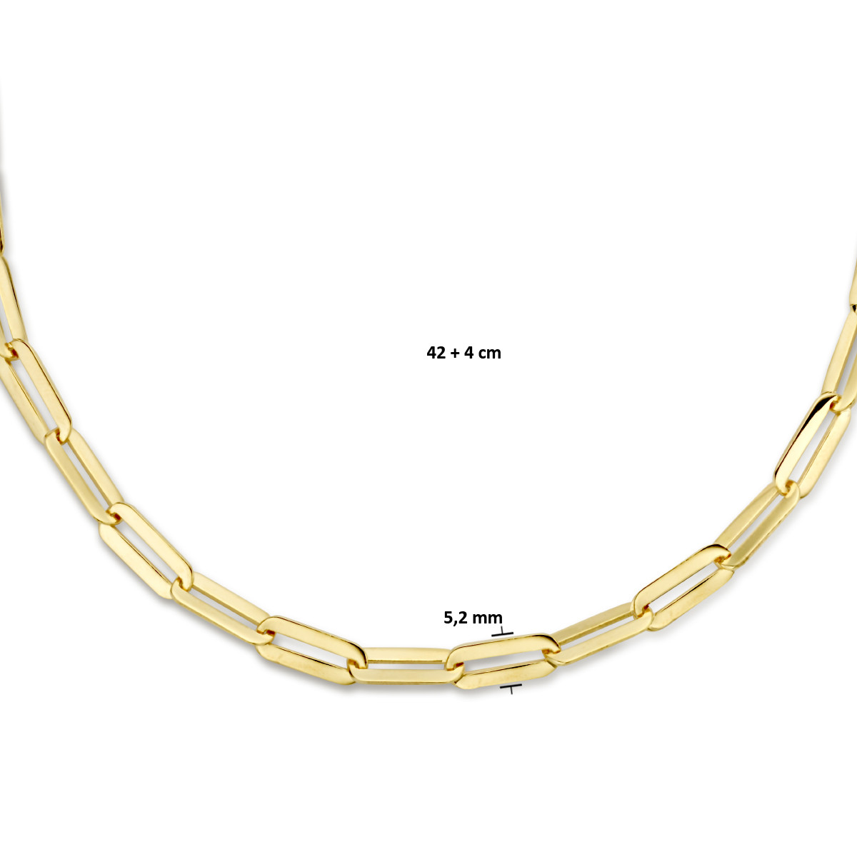 Gold plated paperclip ketting met platte buis 5.2 mm - Lengte 42 + 4 cm