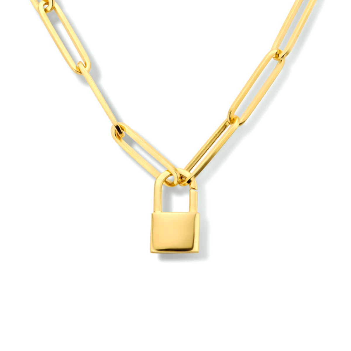 Gold plated paperclip ketting met slot - Lengte 47 cm