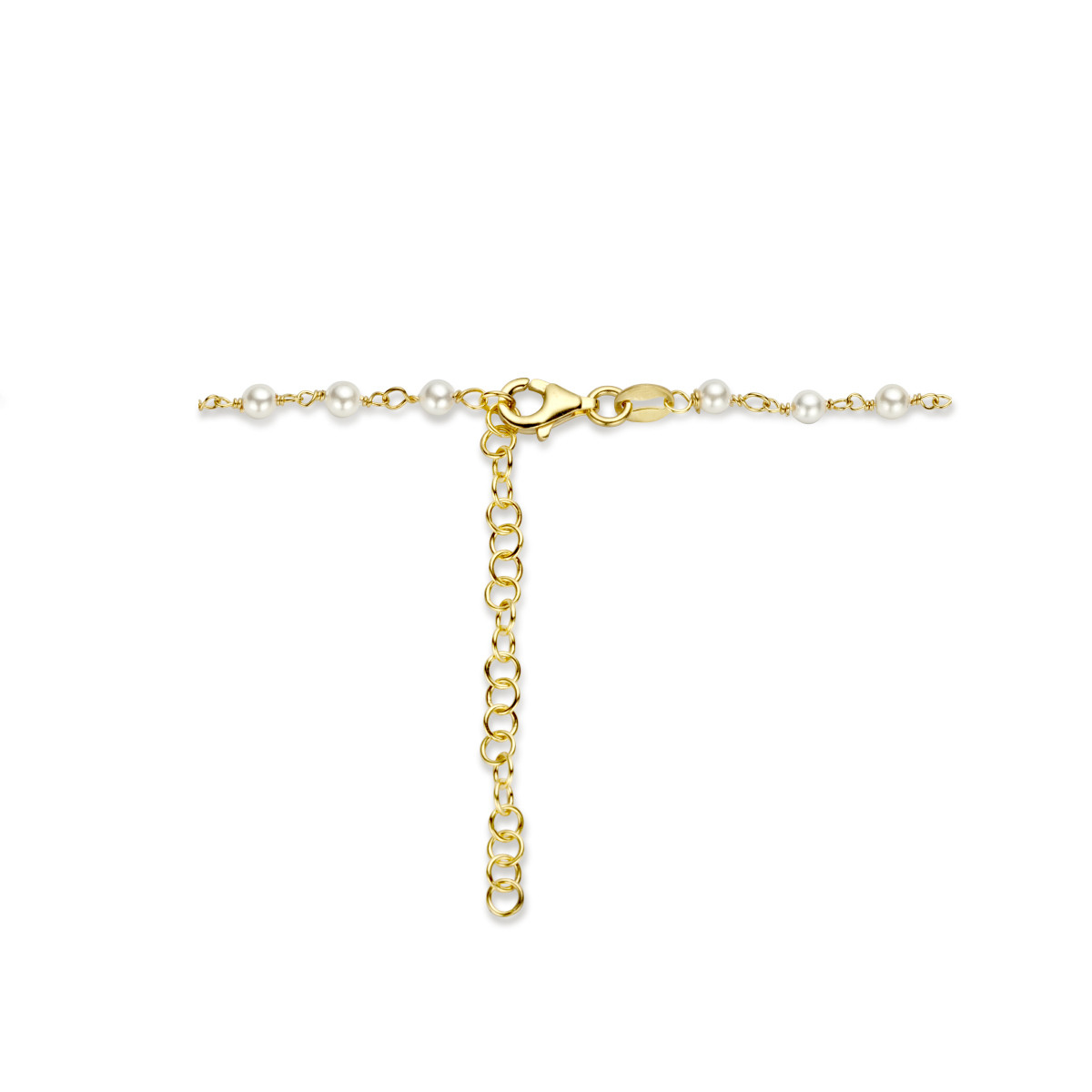 Gold plated parel ketting met witte imitatieparels 3.3 mm breed - Lengte 40-45 cm