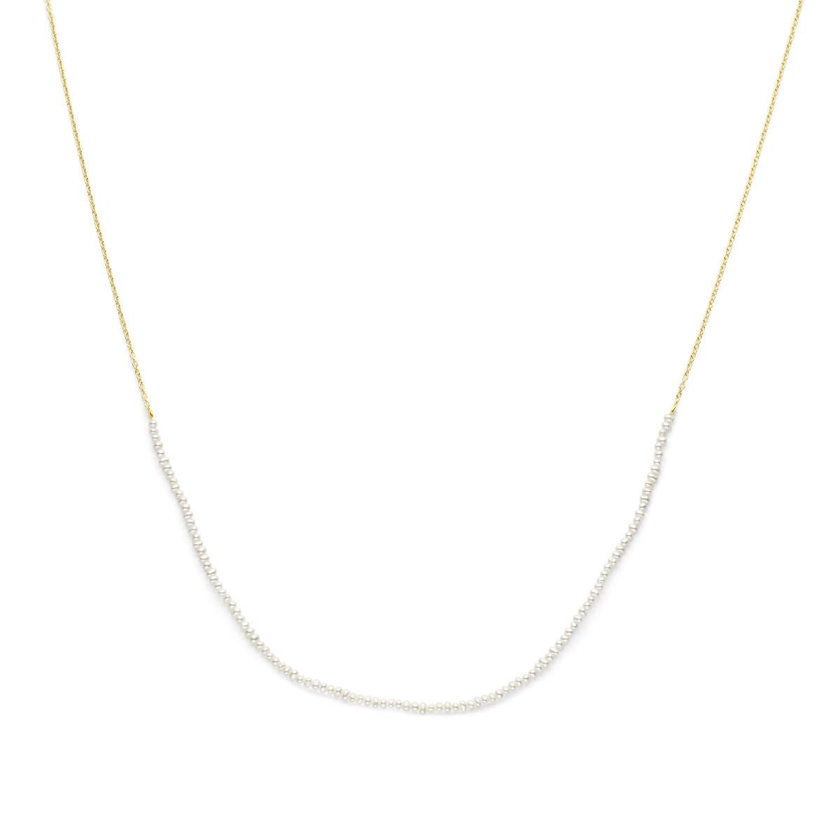 Gold plated parelketting met ankerschakel 1.2 mm en witte zoetwaterparels 2.5 mm - Lengte 41, 43, 45 cm
