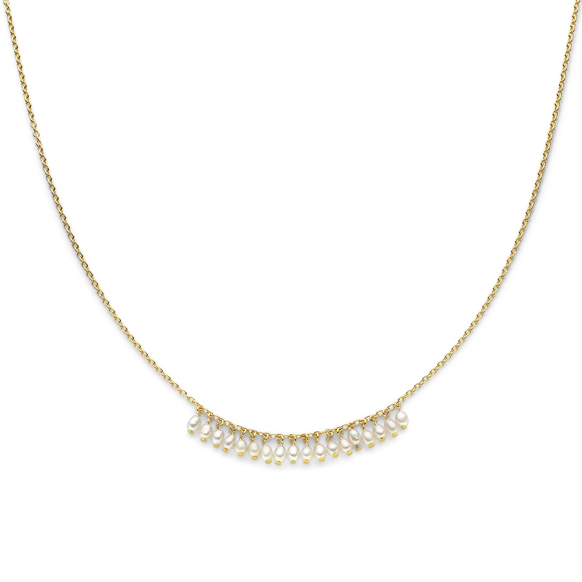 Gold plated parelketting met een rijtje druppelvormige parels - Lengte 42-45 cm