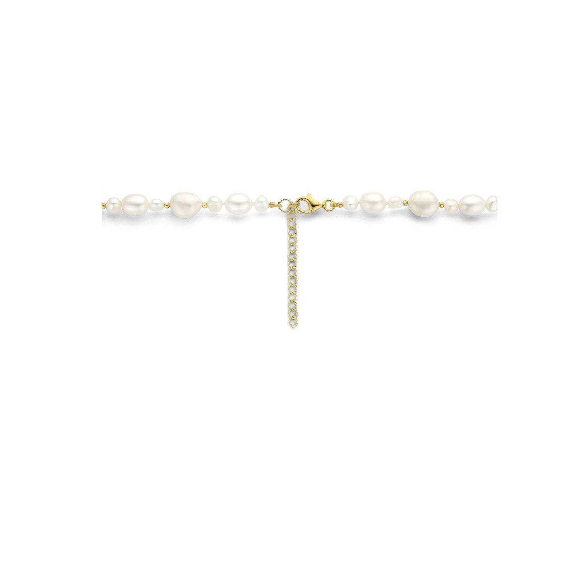 Gold plated parelketting met grote en kleine zoetwaterparels - Lengte 43 + 4 cm
