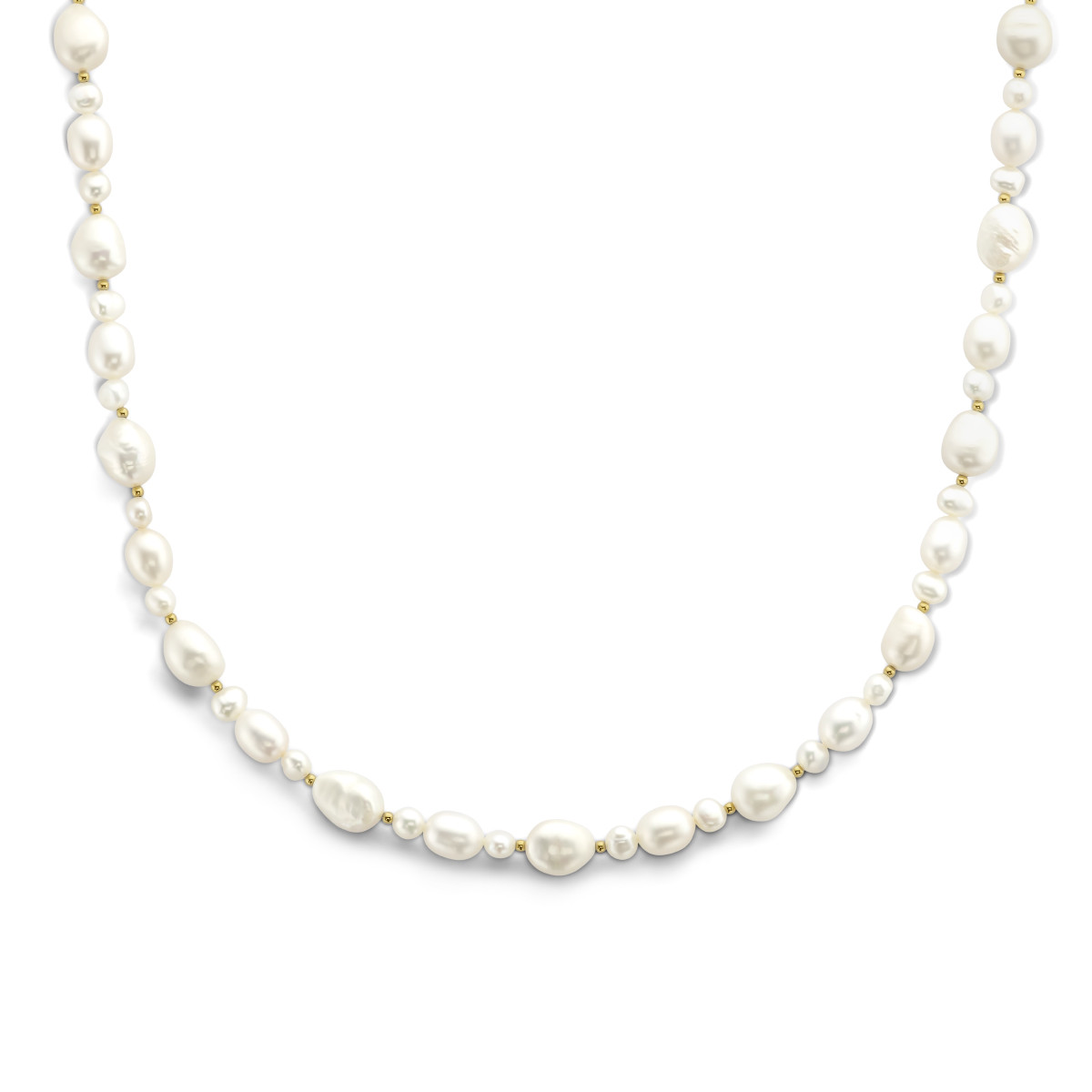 Gold plated parelketting met grote en kleine zoetwaterparels - Lengte 43 + 4 cm