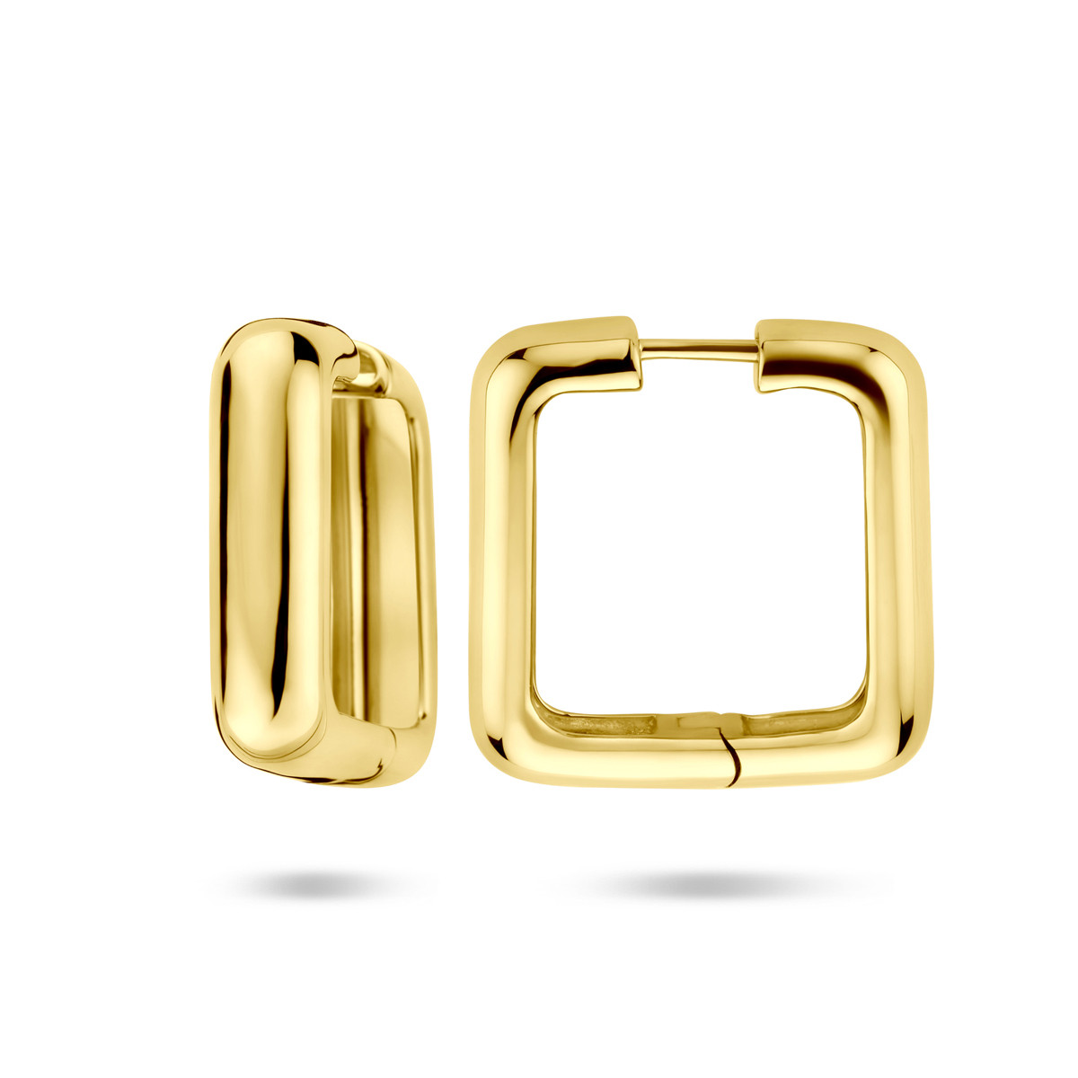 Gold plated rechthoekige klapoorringen met glanzende afwerking - Hoogte 25 mm