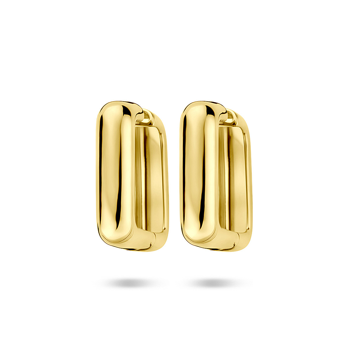 Gold plated rechthoekige klapoorringen met glanzende afwerking - Hoogte 25 mm